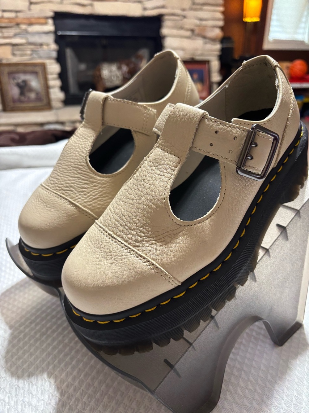 Dr. Martens Women's Beige Mary Jane Platform Shoe - Picture 2 of 11